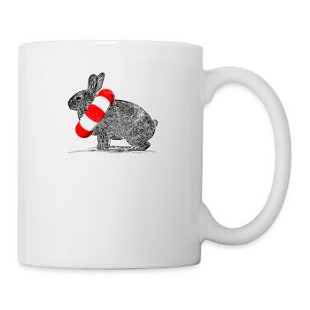 Lustiges Häschen Schwimmring Kaninchen Geschenk - Tasse - Weiß - Rechts