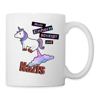 Einhorn gegen Nazis, gegen Rassismus Shirt - Tasse - Weiß - Rechts