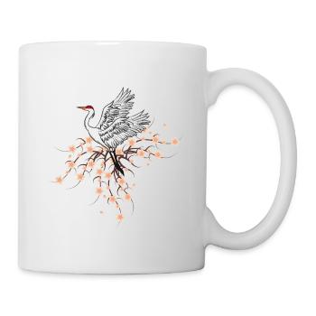 Kranich und Kirschblüte Japan Stickerei Geschenk - Tasse - Weiß - Rechts