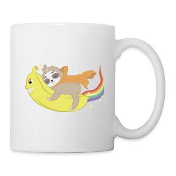 Faultier fliegt auf einer Banane - Tasse - Weiß - Rechts
