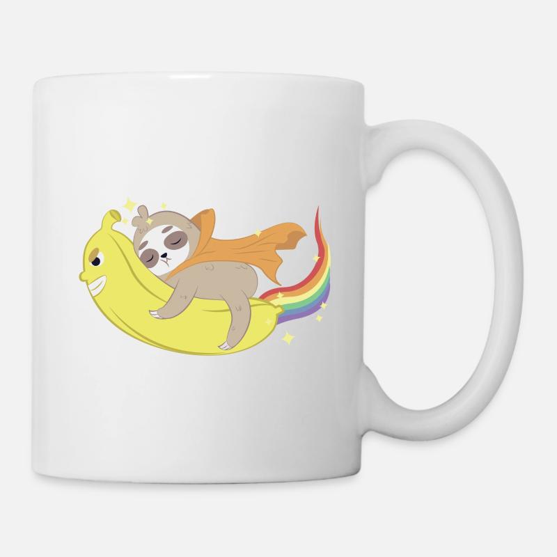 Faultier fliegt auf einer Banane - Tasse - Weiß