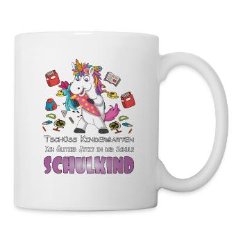 Einhorn Ich glitzer jetzt in der Schule Schulkind - Tasse - Weiß - Rechts