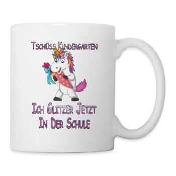 Einhorn Glitzer in der Schule Schulkind Geschenk - Tasse - Weiß - Rechts