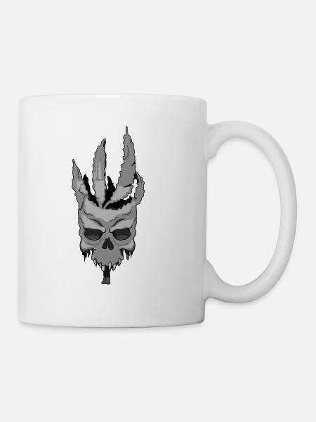 Hanfblatt Cannabis Skull Design Geschenkidee - Tasse - Weiß