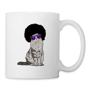 Katze mit Afro und Sonnenbrille Geschenkidee - Tasse - Weiß - Rechts
