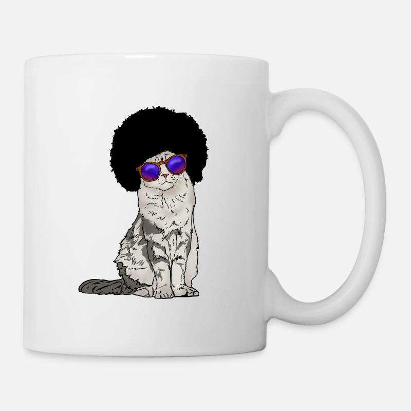 Katze mit Afro und Sonnenbrille Geschenkidee - Mug - white