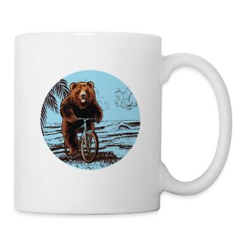 Bär Fahrrad Glücklich Strand Meer Palme Geschenk - Mug - white - Right