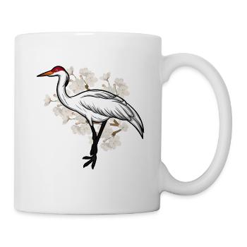 Kranich und Kirschblüte Japan Stickerei Geschenk - Tasse - Weiß - Rechts