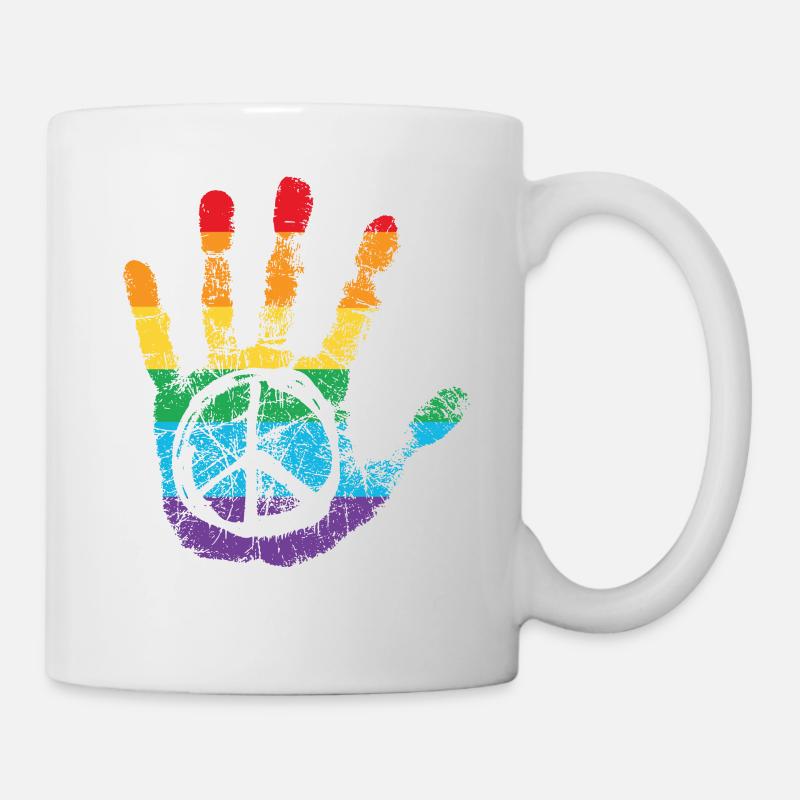 Signe de la paix Rainbow Hand Print - Mug blanc - blanc