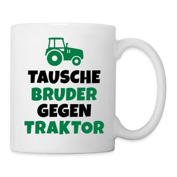 Tausche Bruder gegen Traktor - Tasse - Weiß - Rechts