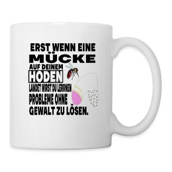 Hoden Eier Mücke Stich Gewalt Problem Spruch - Tasse - Weiß - Rechts