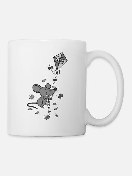 Maus mit Drachen im Herbst - Tasse - Weiß