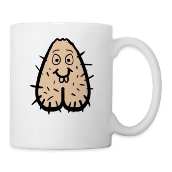 Testicules, pénis pour le visage, sac, cadeau poilu drôle. - Mug blanc - blanc - Droite