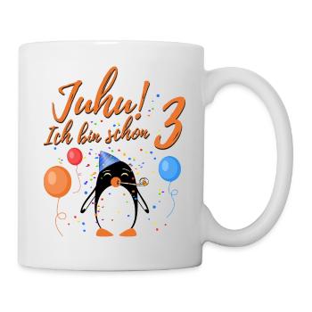 Juhu! Ich bin schon 3 mit süßem Pinguin - Tasse - Weiß - Rechts
