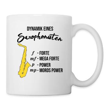 Dynamik eines Saxophonisten, lustig, Saxophon - Tasse - Weiß - Rechts