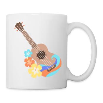 Brown wave pattern ukulele with Hibiscus flowers - Mug - white - Right