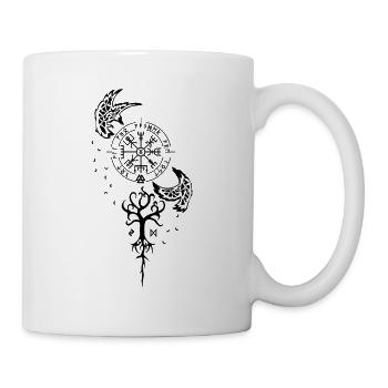 Nordic symbolism - Runes, Vegvisir, Ravens - Mug - white - Right