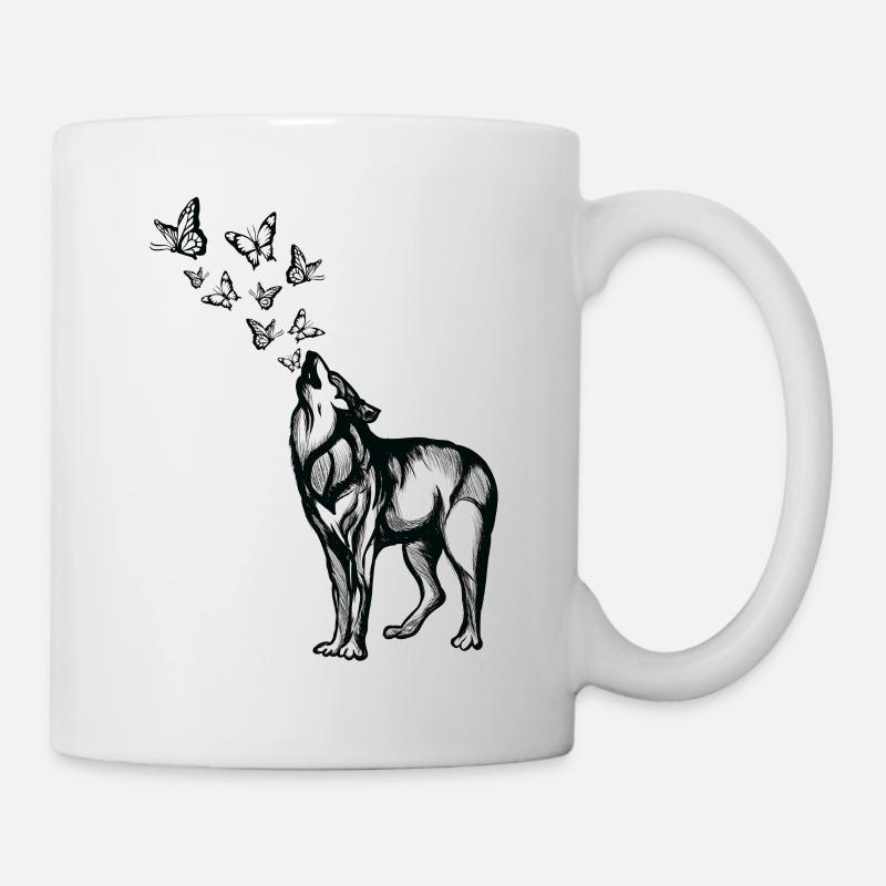 Wolf and butterflies - Mug - white