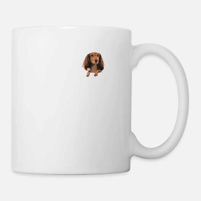 Teckel à cheveux longs chiot teckel poche poitrine cadeau - Mug blanc - blanc
