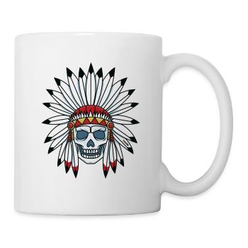 Skull Indian chief feather jewelry gift - Mug - white - Right