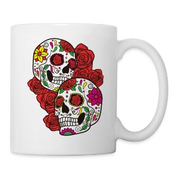 Sugar Skull Totenschädel Totenkopf Calavera Rose - Tasse - Weiß - Rechts