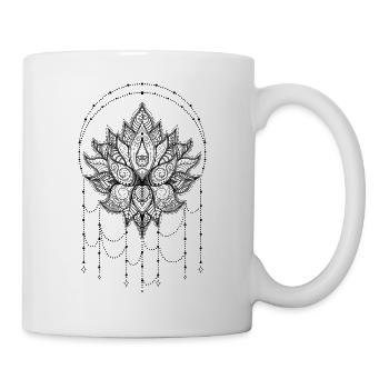 Indische Lotusblume Om Yoga Design mit Ornamenten - Tasse - Weiß - Rechts