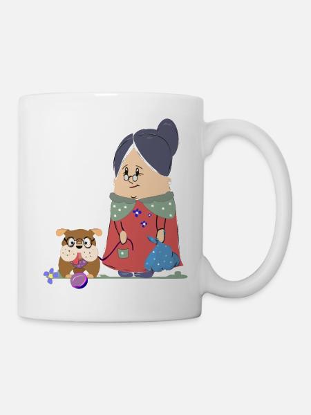 Lustige Oma mit Hund - Tasse - Weiß