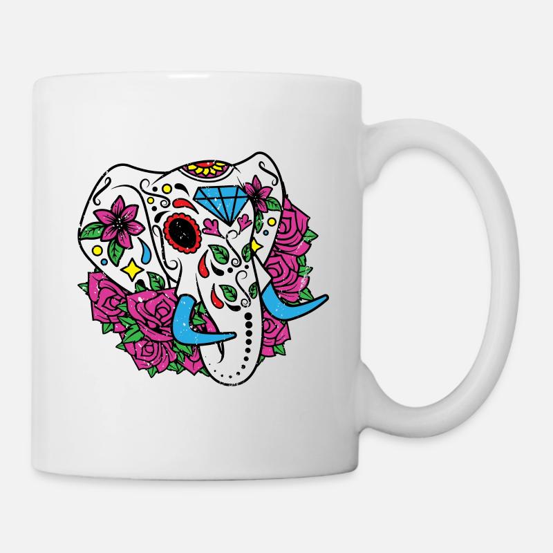 Elephant Sugar Skull Elefant Goa Zombie Totenkopf - Tasse - Weiß