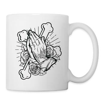 Praying Hands Betende Hände zu Gott Religion Kreuz - Tasse - Weiß - Rechts