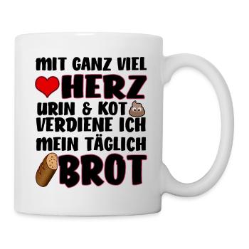 Herz Urin Kot Brot lustiges Geschenk - Tasse - Weiß - Rechts
