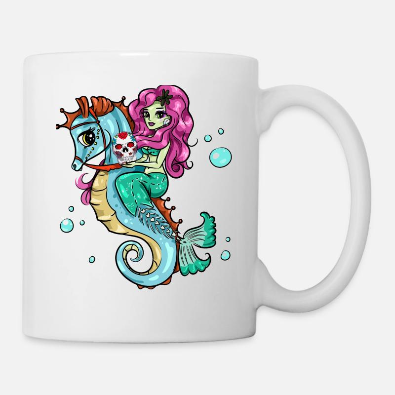 Squelette de sirène hippocampe sucre crâne - Mug blanc - blanc