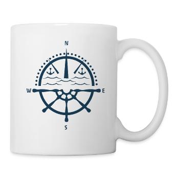 Seefahrer Design mit Kompass und Steuerrad - Tasse - Weiß - Rechts