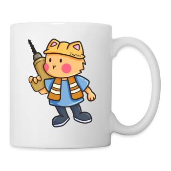 Katze Bohrmaschine Baustelle Helm Kinder Geschenk - Tasse - Weiß - Rechts