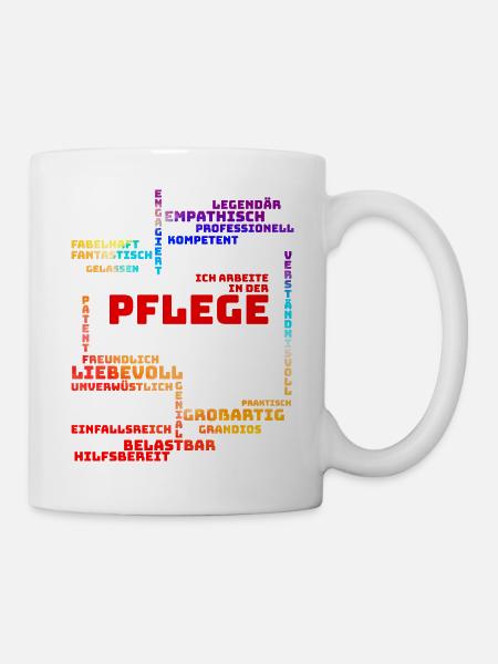 Pflegekraft, Geschenk, Empathie, Pflege, tagcloud - Tasse - Weiß