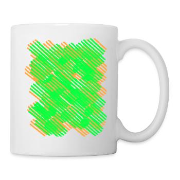 Orange Neon Grün Streifen - Tasse - Weiß - Rechts