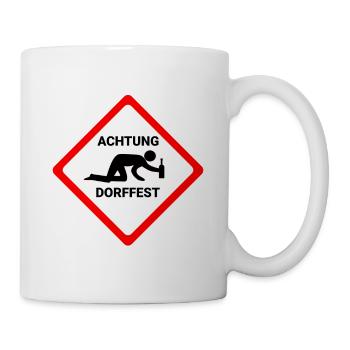 Attention village festival Caution funny warning sign party - Mug - white - Right