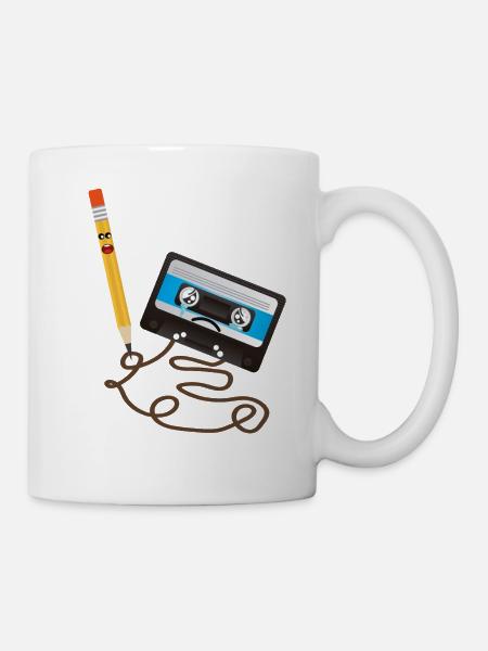 Kassette und Stift Retro Musik 90er Kostüm Lustig - Tasse - Weiß