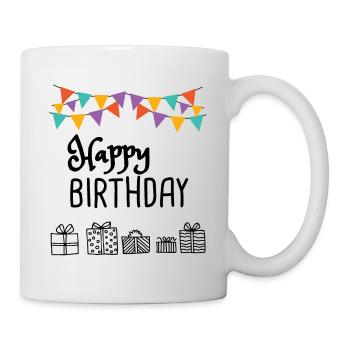 Happy Birthday T-Shirt - Tasse - Weiß - Rechts