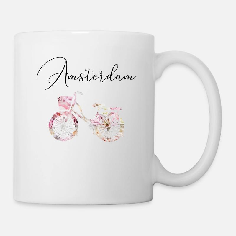 Amsterdam Holland vélo fleurs terre - Mug blanc - blanc