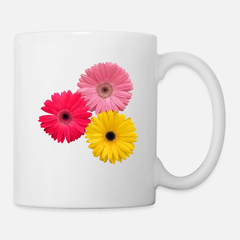 bunte blühende Gerbera Blumen, Gerberas, Blüten, - Tasse - Weiß