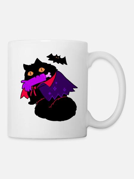 Katze Halloween Fledermaus unheimlich Geschenk - Tasse - Weiß