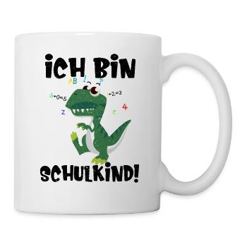 Schulbeginn Einschulung Dino Spruch Schulanfang - Tasse - Weiß - Rechts
