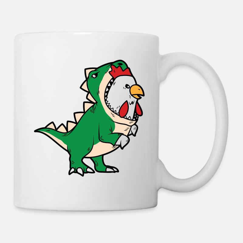 Coq de poulet Dino en costume de dinosaure T-Rex Dino - Mug blanc - blanc