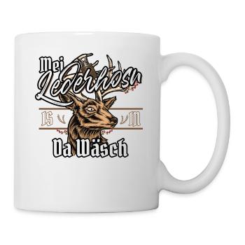 Mei Lederhosn is in da Wäsch Hirsch Lederhose - Tasse - Weiß - Rechts