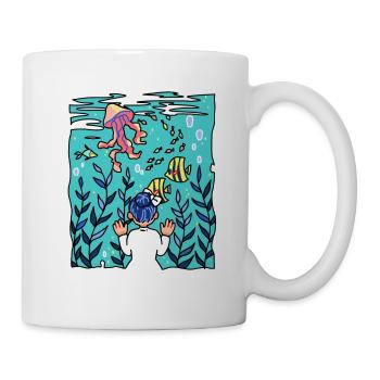 Aquarium méduse Poissons Eau Cartoon Cadeau - Mug blanc - blanc - Droite