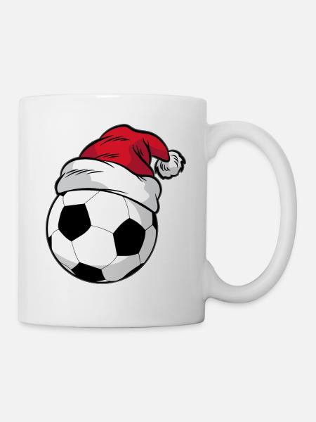 Fußball Weihnachten Weihnachtsmütze - Tasse - Weiß