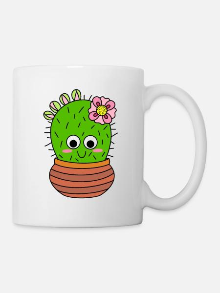 Cactus Chunky Avec Fleur Rose Et Bourgeons - Mug blanc - blanc