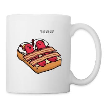 Bonjour petit déjeuner oeufs saucisses toast au bacon - Mug blanc - blanc - Droite