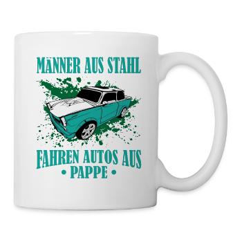 RDA Trabi hommes en acier, conduire des voitures en carton - Mug blanc - blanc - Droite