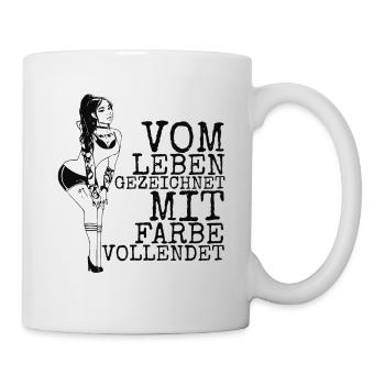 Vom Leben gezeichnet mit Farbe Vollendet -Tattoo - Tasse - Weiß - Rechts